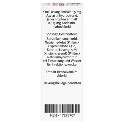Abbildung der Produktverpackung DoppelherzPharma ALLERGO-AZELIND 0,5 mg/ml Augentropfen, Lösung Seitenansicht rechts